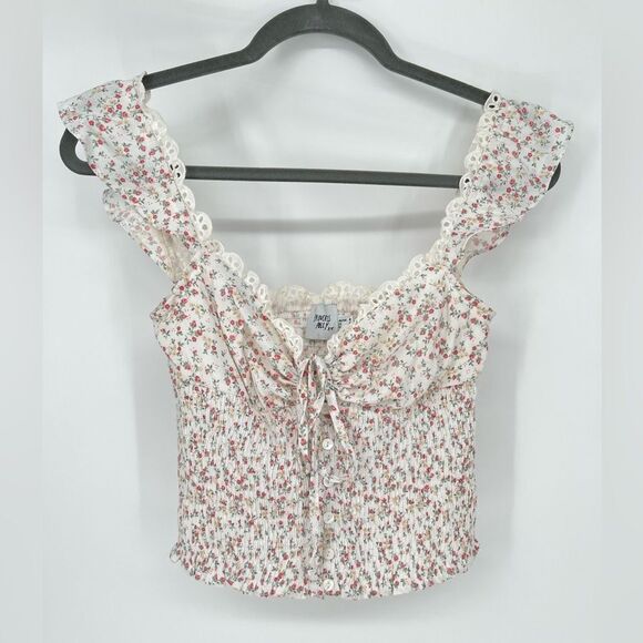 Princess Polly Tops - Princess Polly Floral Smocked Linen Blend Keyhole Top Size 4